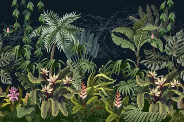 Tropical Paradise Wallpaper - Vibrant Jungle Wall Mural with Palm Trees & Flowers - Relaxing Nature Theme - Summer Decor Home Inspo - Bedroom