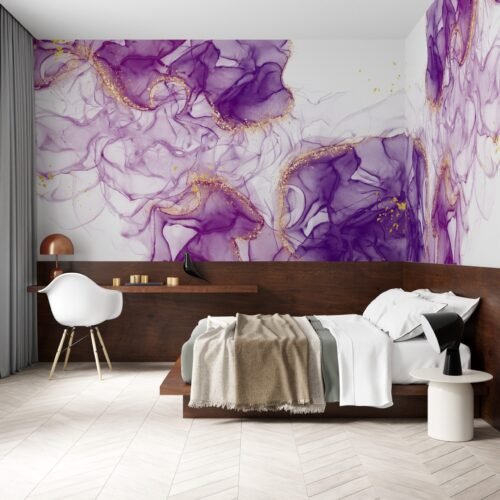 Purple Dream Wallpaper - Marble & Gold Accents - Elegant & Modern - Bedroom, Dining & Living Room & Remove - Summer Decor