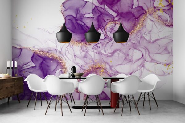 Purple Dream Wallpaper - Marble & Gold Accents - Elegant & Modern - Bedroom, Dining & Living Room & Remove - Summer Decor