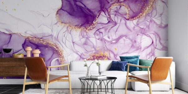 Purple Dream Wallpaper - Marble & Gold Accents - Elegant & Modern - Bedroom, Dining & Living Room & Remove - Summer Decor