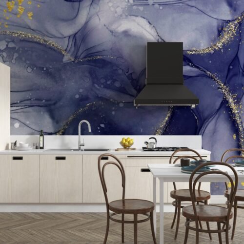 Luxury Blue & Gold Marble Wallpaper - Elegant Metallic Wall Mural for Bedroom, Dining Room, or Kitchen - Decor trend with Abstract Stone Texture