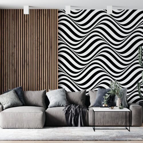 Black & White Hypnotic Wave Wallpaper - Modern Geometric Wall Mural - Bold Contemporary Mural for Home, Office - Striking 3D Effect