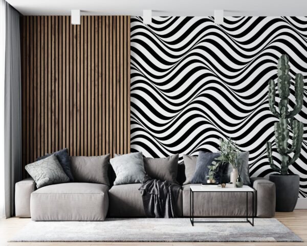 Black & White Hypnotic Wave Wallpaper - Modern Geometric Wall Mural - Bold Contemporary Mural for Home, Office - Striking 3D Effect