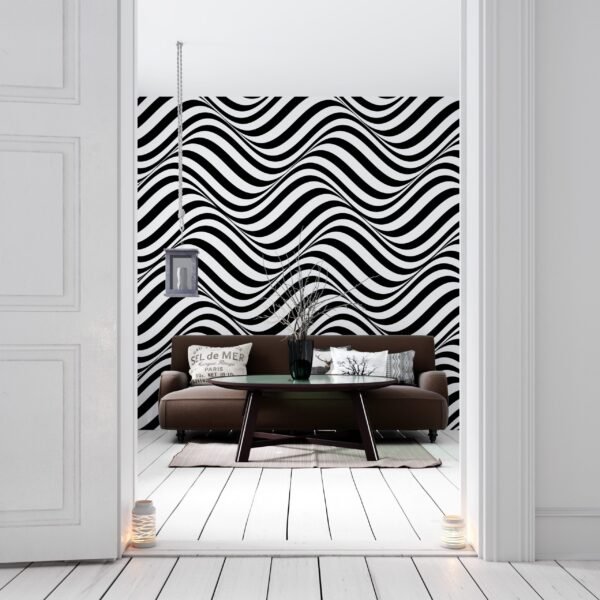 Black & White Hypnotic Wave Wallpaper - Modern Geometric Wall Mural - Bold Contemporary Mural for Home, Office - Striking 3D Effect