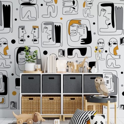 Modern Line Art Wallpaper - Black & White Mural - Wall Coverings - Kids Room - Playroom Decor - Modern Art - Summer Decor