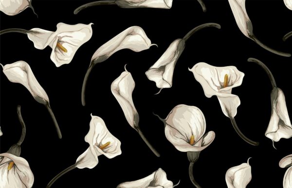 Black & White Modern Floral Wallpaper - Lily Mural - Watercolor Wall Mural - Home Decor, Bedroom, Living Room