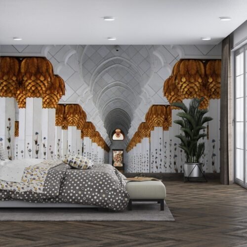 Moroccan Archway Wall Mural - 3D Islamic Architecture Wallpaper - Black & White Entryway & Living Room Decor - Modern & Luxury Home Mural