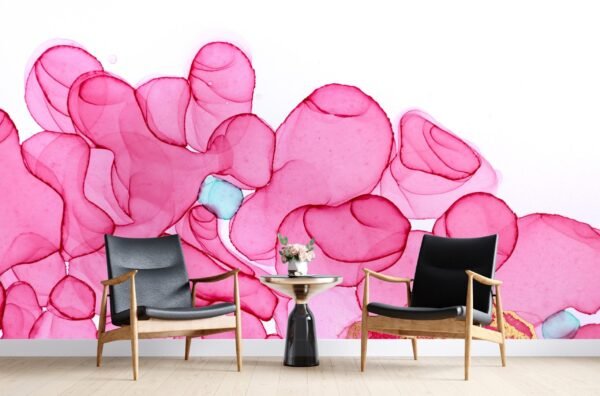 Watercolor Dream Wallpaper - Abstract & Modern Mural - Pink & Gold Accents - Bedroom & Living Room - Urban Art - Summer Decor