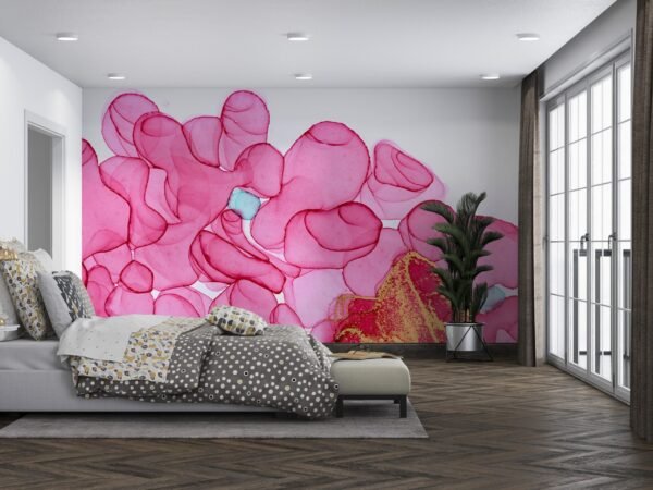 Watercolor Dream Wallpaper - Abstract & Modern Mural - Pink & Gold Accents - Bedroom & Living Room - Urban Art - Summer Decor