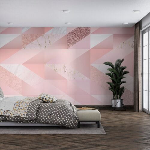 Pink Dream Wallpaper - Abstract & Fluid Mural - Contemporary & Modern - Marble Accents - Bedroom, Dining, Home Office, Entryway - Summer Decor