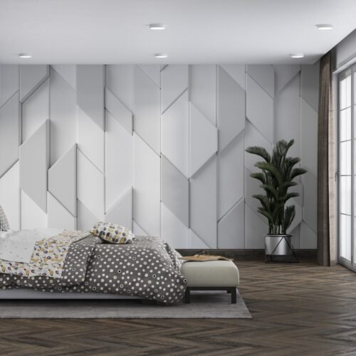 Modern Minimalist Bedroom Wallpaper - Black, Brown, Orange, White & Yellow - Geometric Mural - 3D Wall Panels - Home Decor