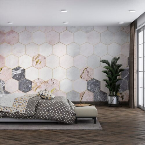 Pink Dream Wallpaper - Abstract & Fluid Mural - Contemporary & Modern - Marble Accents - Bedroom, Dining, Home Office, Entryway - Summer Decor