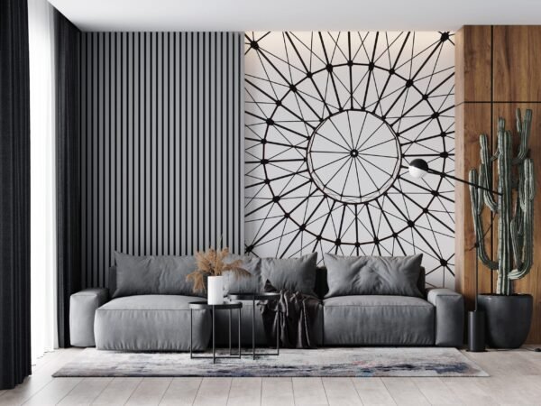 Modern Industrial Wallpaper - Black & White Striped Mural - Gold Accents - Living Room, Bedroom, Office Decor - Urban Loft