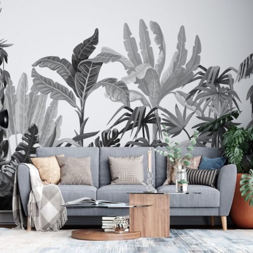 Tropical Oasis Wallpaper - Blue, Green & White - Botanical Palm Leaf Mural - Lush & Vibrant Wall Mural - Living Room, Bedroom, Bathroom