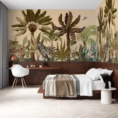 Tropical Paradise Wallpaper - Vibrant Jungle Wall Mural with Palm Trees & Flowers - Relaxing Nature Theme - Summer Decor Home Inspo - Bedroom