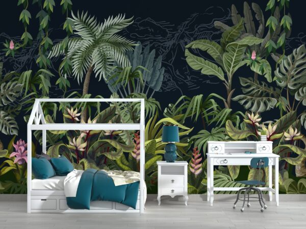 Tropical Oasis Jungle Wallpaper - Colorful Botanical Wall Mural with Flowers & Leaves - Vibrant Nature Kids Room Decor - Summer Decor Home Inspo