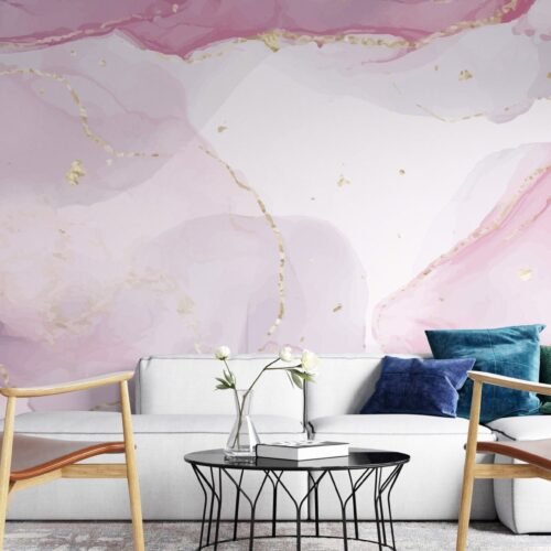 Pink Floral Wallpaper - Elegant & Inviting Mural - Blue, Green, Yellow Flowers - Soothing Wall Mural - Bedroom, Living Room, Dining Room Decor