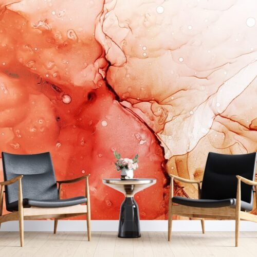 Watercolor Peach Accent Wall Wallpaper - Contemporary & Modern Mural - Bedroom - Summer Decor