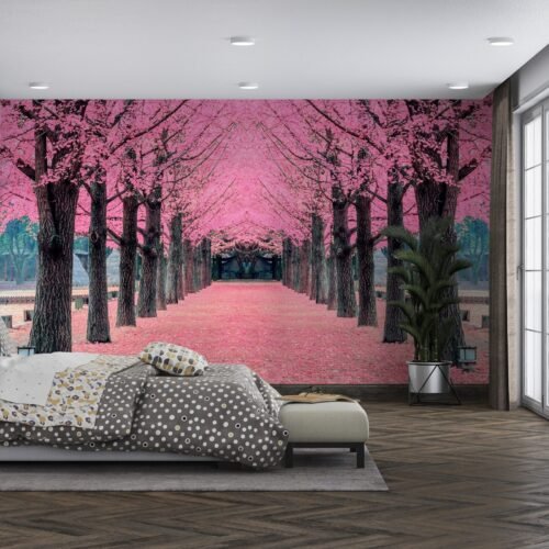 Pink Blossom Trees Wallpaper - Floral & Nature Mural - Bedroom - Landscape Art - Summer Decor