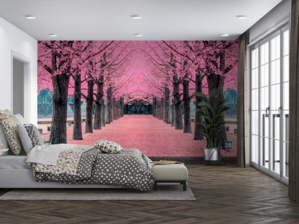 Pink Blossom Trees Wallpaper - Floral & Nature Mural - Bedroom - Landscape Art - Summer Decor