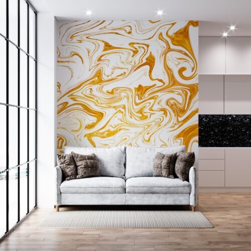 Blue Marble Wallpaper - Luxury Wall Mural with White & Gold Veining - Dramatic Focal Point for Living Room, Bedroom, or Home Office