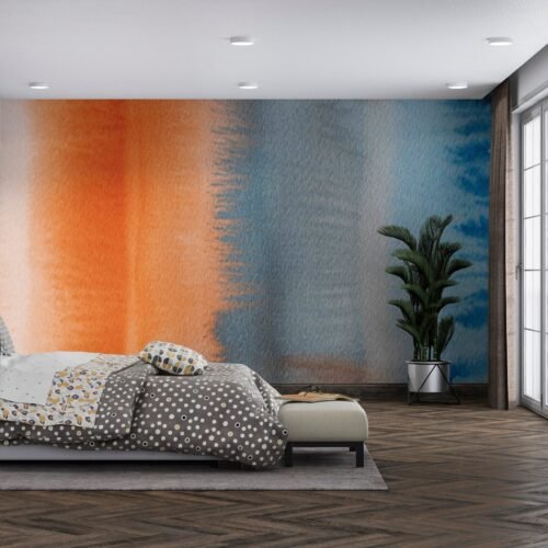 Watercolor Peach Accent Wall Wallpaper - Contemporary & Modern Mural - Bedroom - Summer Decor