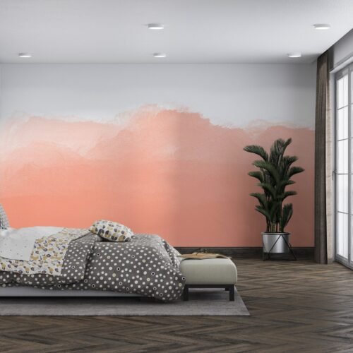 Watercolor Peach Accent Wall Wallpaper - Contemporary & Modern Mural - Bedroom - Summer Decor