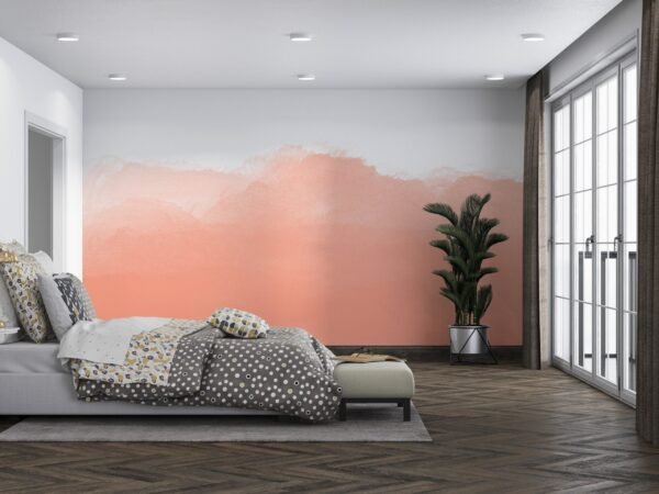 Watercolor Peach Accent Wall Wallpaper - Contemporary & Modern Mural - Bedroom - Summer Decor