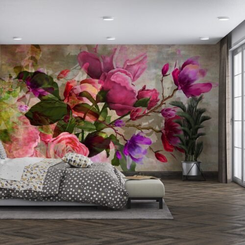 Elegant Watercolor Floral Wallpaper - Whimsical Pink & Purple Flowers - Beautiful Wall Mural for Bedroom, Living Room, or Nursery