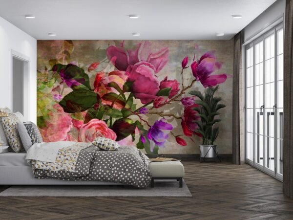 Elegant Watercolor Floral Wallpaper - Whimsical Pink & Purple Flowers - Beautiful Wall Mural for Bedroom, Living Room, or Nursery