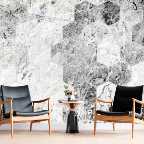 Blue Marble Wallpaper - Luxury Wall Mural with White & Gold Veining - Dramatic Focal Point for Living Room, Bedroom, or Home Office