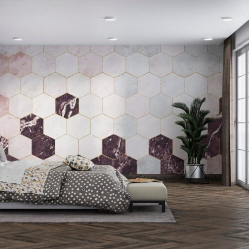 Hexagonal Marble Wallpaper - Geometric & Glamourous Mural - Luxury Home Decor - Modern Art - Dining, Home Office, Entryway - Summer Decor