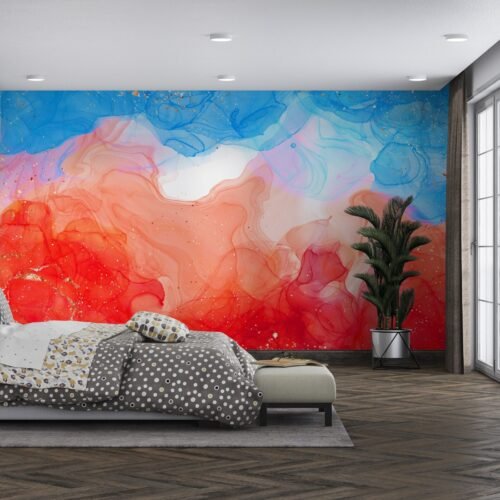 Vibrant Abstract Watercolor Wallpaper - Contemporary Fluid Mural in Bold Colors - Unique Wall Mural for Living Room, Bedroom, or Home Office