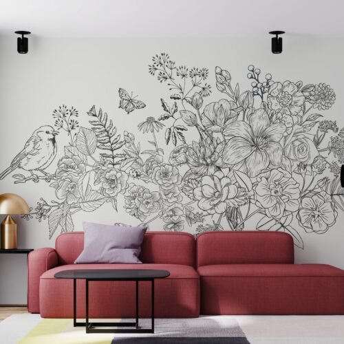 Hand-Drawn Space Exploration Wallpaper - Minimalist & Scandinavian Mural - Kids Room - Playroom Decor - Bedroom Decor Trends - Summer Decor