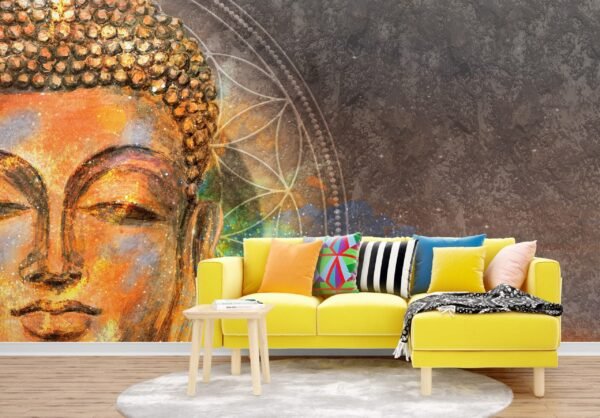 Buddha in Space Wallpaper Mural - Artistic & Spiritual Wall Decor for Home or Meditation Room - Unique Mural Featuring Buddha Statue