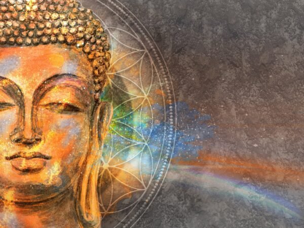 Buddha in Space Wallpaper Mural - Artistic & Spiritual Wall Decor for Home or Meditation Room - Unique Mural Featuring Buddha Statue