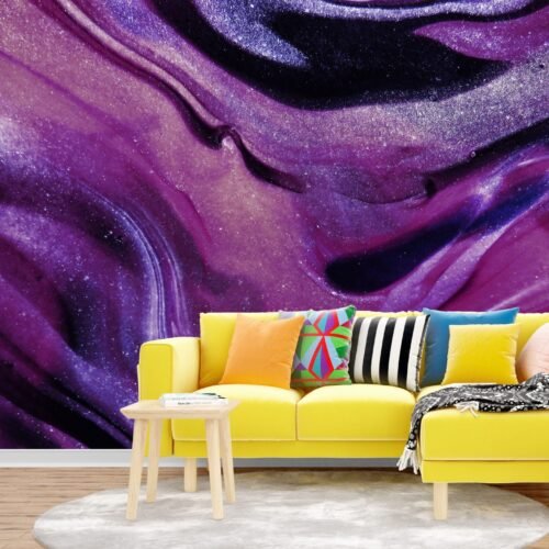 Purple Dream Wallpaper - Black, Pink, Red & White - Abstract Mural - Glitter Wall Mural - Living Room, Bedroom, Dining Room Decor