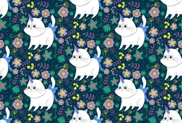 Magical Unicorn Garden Wallpaper - Colorful Floral Wall Mural - Kids Girls Room, Nursery Decor - Unicorn Mural with Blue, Green & Purple Flowers