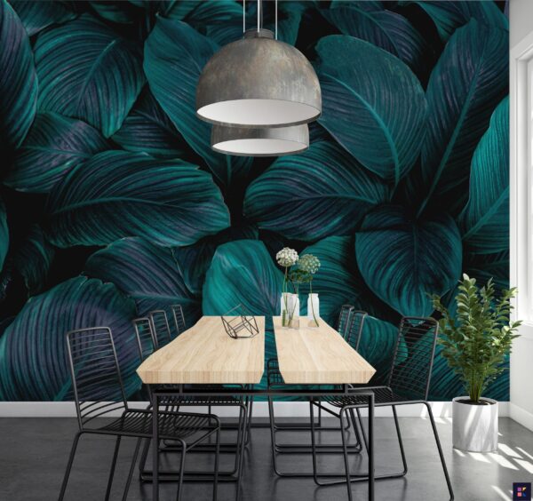 Black & White Tropical Leaves Wallpaper - Dark & Dramatic Nature Mural - Exotic Home Decor - Living Room, Bedroom, Bathroom