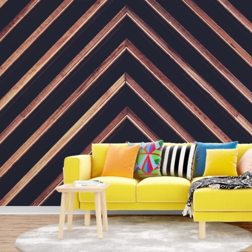 Modern Industrial Wallpaper - Black & White Striped Mural - Gold Accents - Living Room, Bedroom, Office Decor - Urban Loft