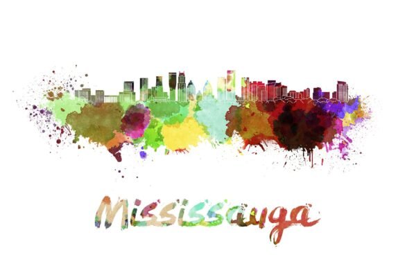 Mississauga Skyline Wallpaper - Abstract & Colorful Mural - Modern Art - Urban - Bedroom, Dining, Home Office, Entryway - Summer Decor