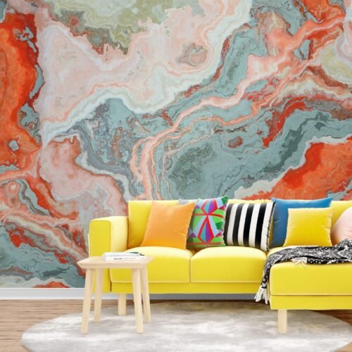 Modern Abstract Marble Wallpaper - Colorful & Geometric Mural - Unique & Stylish - Bedroom, Dining, Home Office, Entryway - Summer Decor