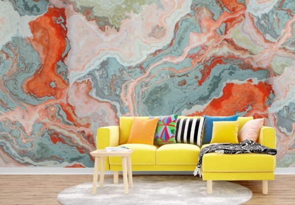 Modern Abstract Marble Wallpaper - Colorful & Geometric Mural - Unique & Stylish - Bedroom, Dining, Home Office, Entryway - Summer Decor