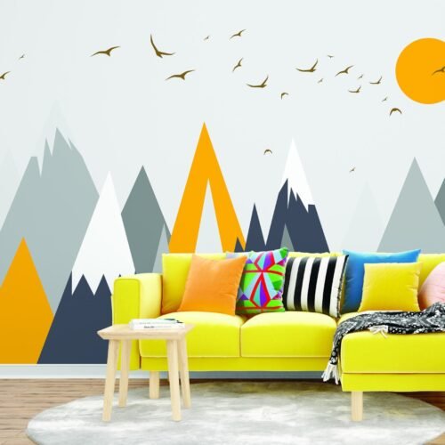 Blue, White & Yellow Love You Hearts and Stars Wallpaper - Fun & Colorful Mural - Whimsical Wall Mural - Kids Room, Nursery Decor