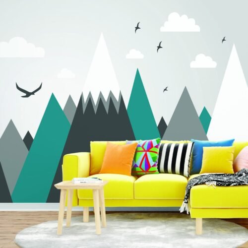 Mountain Adventure Wallpaper - Whimsical & Soft Mural - Hand-Drawn Art - Neutral Colors - Kids Room - Playroom Decor - Summer Decor