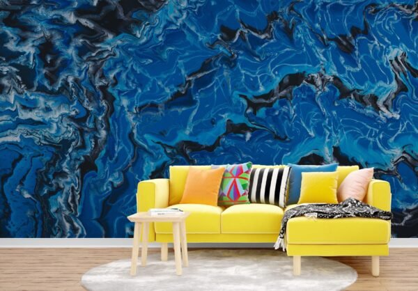 Blue Marble Wallpaper - Calming & Sophisticated Mural - Luxury Home Decor - Modern Art - Summer Decor