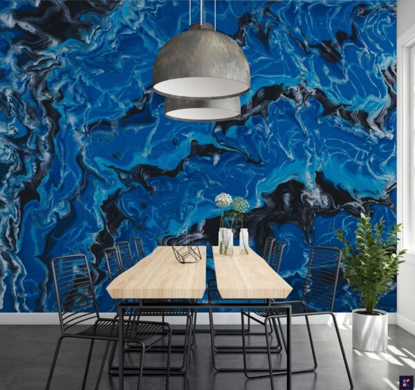 Blue Marble Wallpaper - Calming & Sophisticated Mural - Luxury Home Decor - Modern Art - Summer Decor