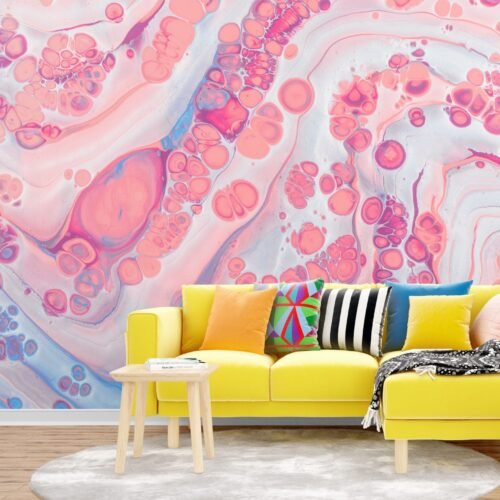 Pink Dream Wallpaper - Abstract & Fluid Mural - Contemporary & Modern - Marble Accents - Bedroom, Dining, Home Office, Entryway - Summer Decor