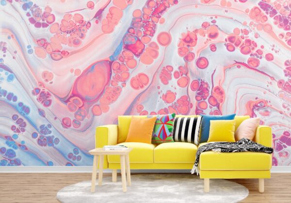 Pink Dream Wallpaper - Abstract & Fluid Mural - Contemporary & Modern - Marble Accents - Bedroom, Dining, Home Office, Entryway - Summer Decor