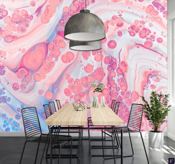 Pink Dream Wallpaper - Abstract & Fluid Mural - Contemporary & Modern - Marble Accents - Bedroom, Dining, Home Office, Entryway - Summer Decor